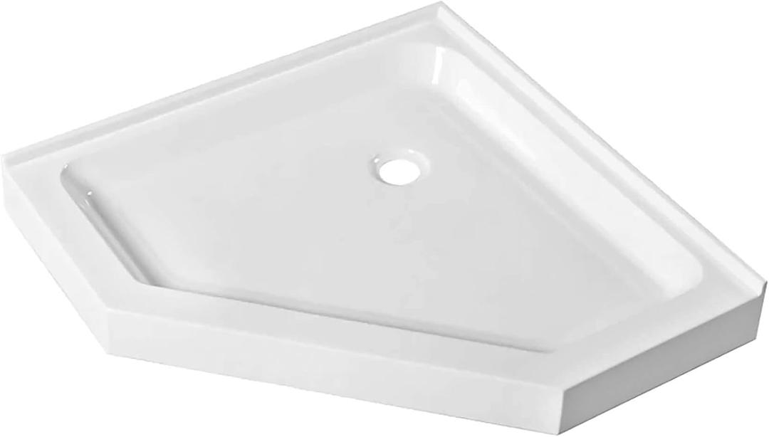 Fine Fixtures 32 x 32 Neo Angle Shower Base, Acrylic Corner Shower Pan with Non-Slip Textured Surface, White Shower Floor Base with Center Drain, Durable Corner Shower Tray For Bathroom Installation.