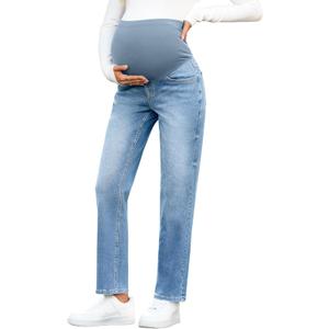 BLENCOT Women's Over The Belly Maternity Ankle Jeans Stretchy Denim Pregnancy Pants with Pockets (Medium)