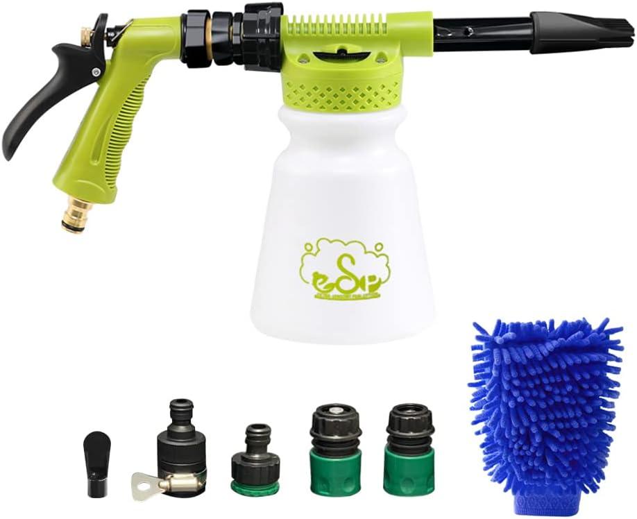 ESP Car Wash Foam Gun for Garden Hose Adjustable Hose Wash Sprayer Thick Filtration with Metal Handle Washing Mitts 6 Levels of Foam Concentration Snow Foam Blaster Quick Connector to Any Cleaning