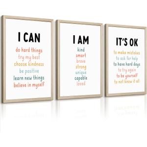 Kids Affirmation Wall Art Positive Canvas Wall Decor Inspirational Quotes Wall Art Motivational Words Pictures Daily Affirmations Poster Nursery Prints for Playroom Children Room 16x24x3 Inch Framed