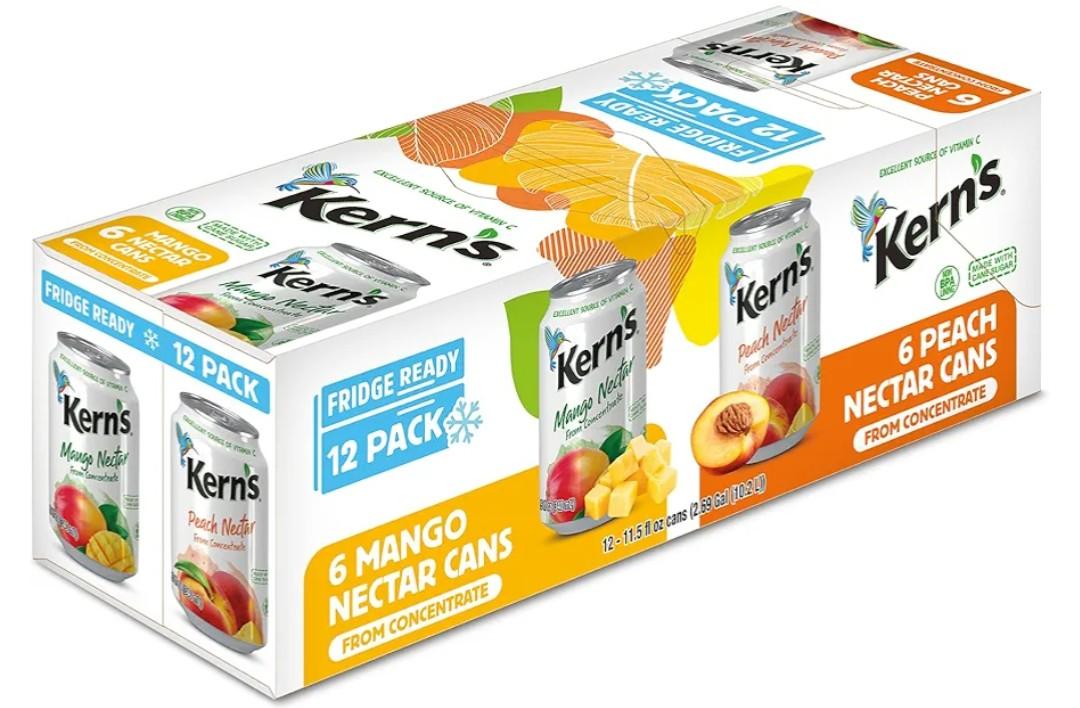 Kern’s Tropical Fruit Nectar Juice Variety Pack - Mango Nectar & Peach Juice - Made from Fruit Puree for Smoothie Mix, Cocktail Mixers & Kids Drinks - 11.5oz, 12 Pack Canned Drink, BBD 10/09/2026