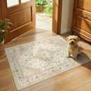 Washable 2x3 Entryway Rug: Vintage Area Rugs Non Slip Carpet Retro Floral Door Mat for Bedroom Kitchen Living Room Entrance, Small Soft Thin Stain Resistant Neutral Rug, Beige