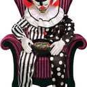 Haunted Hill Farm Hartley The Sitting Scare Clown by Tekky, Motion-Activated Talking Jump-Scare Halloween Animatronic for Halloween Party Prank Decoration, Plug-in or Battery Operated Halloween Props
