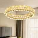 Modern Ring Chandelier, Crystal Chandeliers for Dining Room Round Ceiling Light Fixture for Living Room Bedroom Lighting LED Dimmable with Remote Ring Lights, 24inch Gold Light