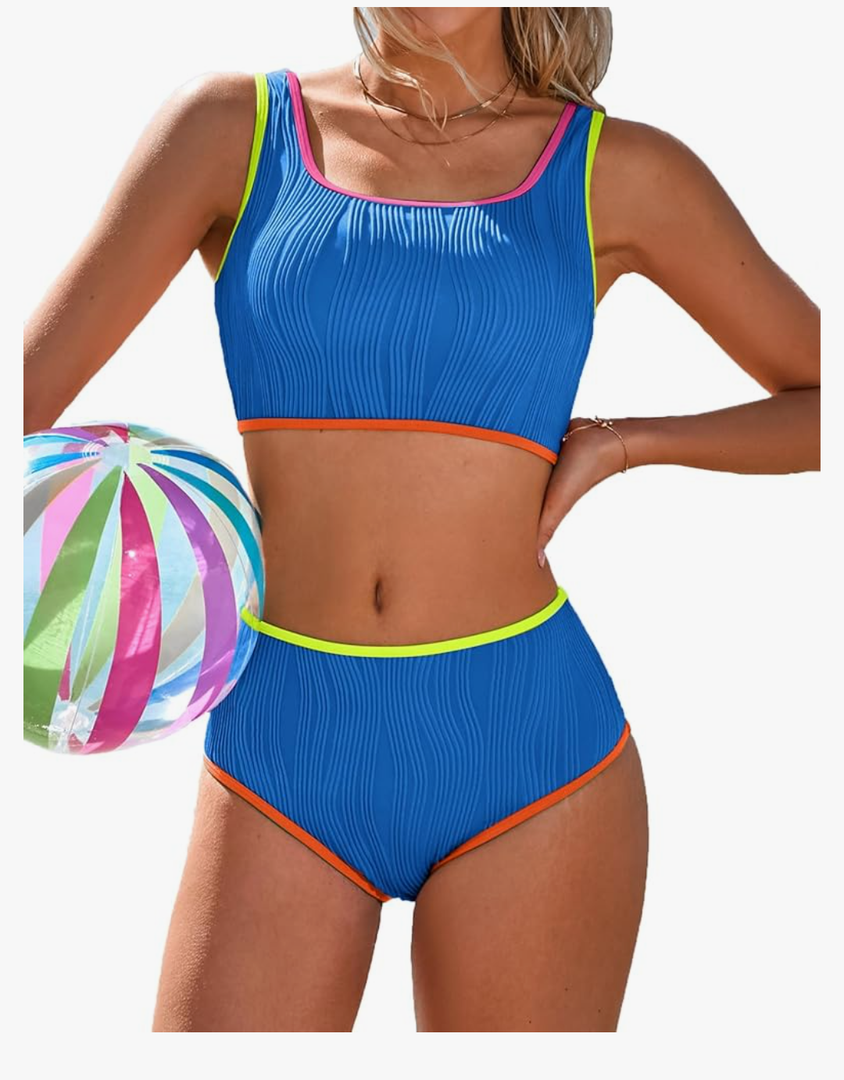 Charmo High Waisted Bikini Sets for Women Sporty Two Piece Swimsuits Color Block Neon Bathing Suit Swimwear 2026 M