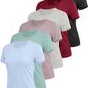 6 Pack Workout Tops for Women Short Sleeve UPF Sun Protection Athletic T Shirts Quick Dry Tennis Yoga Running Crew Neck Tee (M)