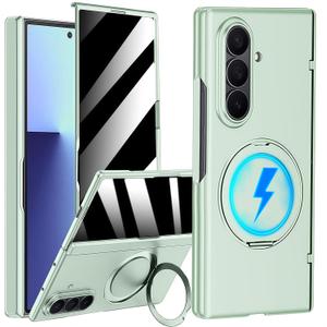 for Samsung Galaxy Z Fold 7 Case with Ring Stand, Z Fold 7 Magnetic Case Compatible Magsafe Accessories Privacy Screen Protector Hinge Cover Full-Body Anti-spy Phone Case for Z Fold 7 Green