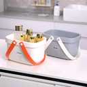 JiatuA Plastic Storage Basket with Handle Portable Shower Caddy Tote Organizer Basket Bin for Bathroom Kitchen Dorm Room Bedroom, Small Grey