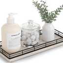 Bathroom Tray for Counter Top Organizer  Ash Wood Vanity Tray with Metal Frame for Dresser, Kitchen, Nightstand  Black & Whitewashed Decorative Storage (11" x 4.5" x 1.5")