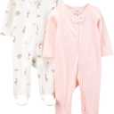 Simple Joys by Carter's Baby Girls' Cotton Footed Sleep and Play, Pack of 2 (Newborn, Pink Giraffe)
