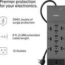 Belkin 12-Outlet Surge Protector Power Strip w/ 12 AC Outlets & 8ft Flat Plug, UL-Listed Heavy-Duty Extension Cord for Home, Office, Travel, Computer, Laptop, Charger - 3,940 Joules, Pack of 3