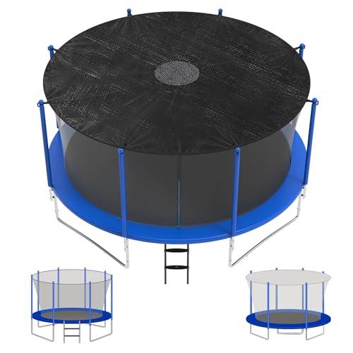 Heavy Duty Trampoline Shade Cover, Universal for 6/8 Poles, 14ft Tear Resistant Trampoline Cover Tarp with Center Net Drainage, Sun Shade Block Leaves for Outdoor Backyard Playground