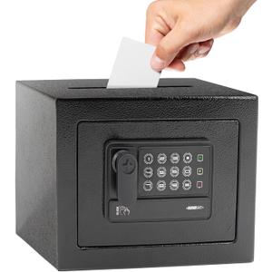 Electronic Deposit Drop Small Safe Box for Kid Money Coin Home Office Hotel Rooms Business Jewelry (Black)