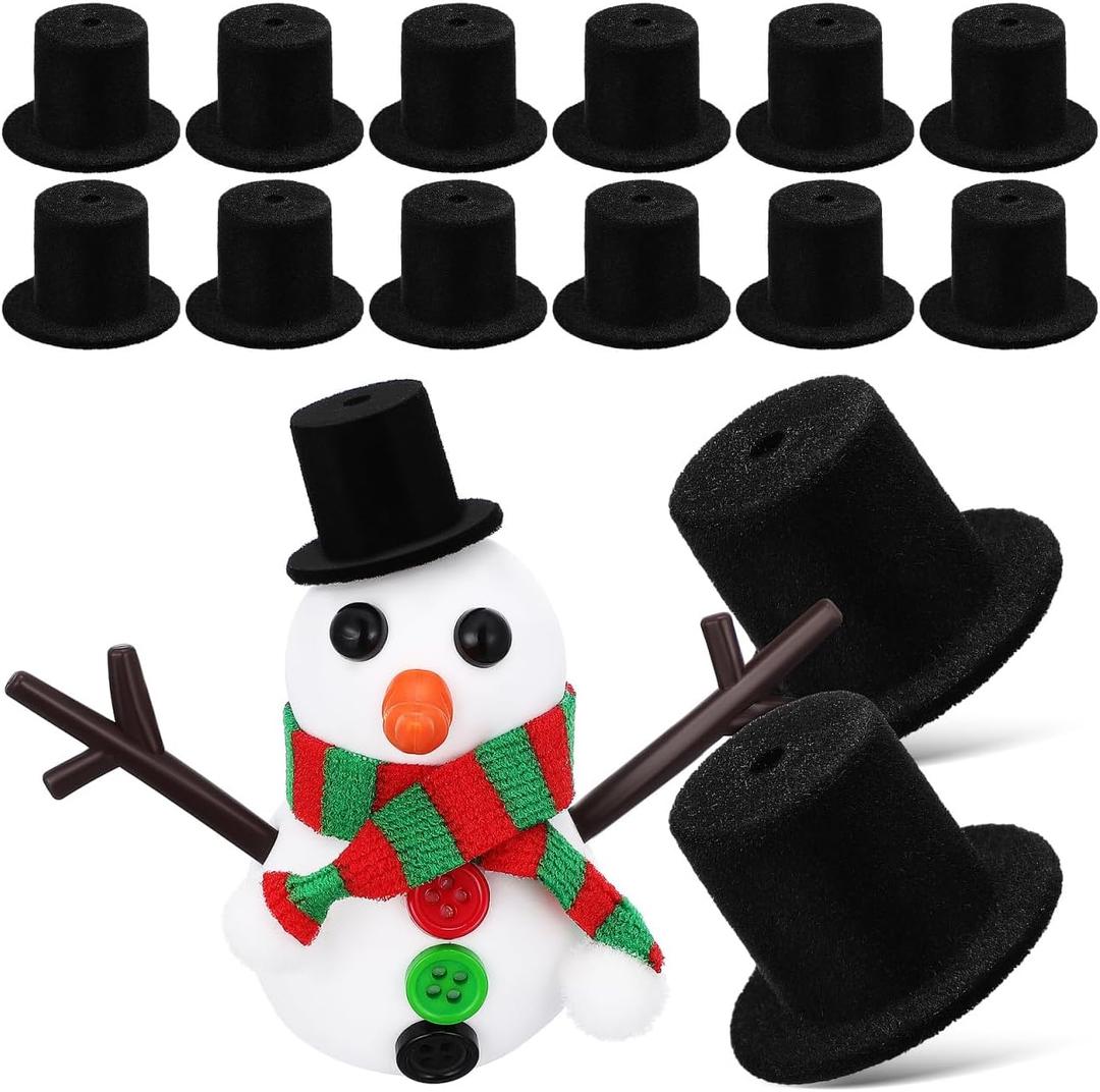 Milisten Black Mini Formal Hats, 15pcs Miniature Hats Black Snowman Hatt 2.4cm Mini Doll Hatt for DIY Craft Projects Hair Accessories Christmas Decoration Party Ornaments, 2.40X2.40X1.70CM