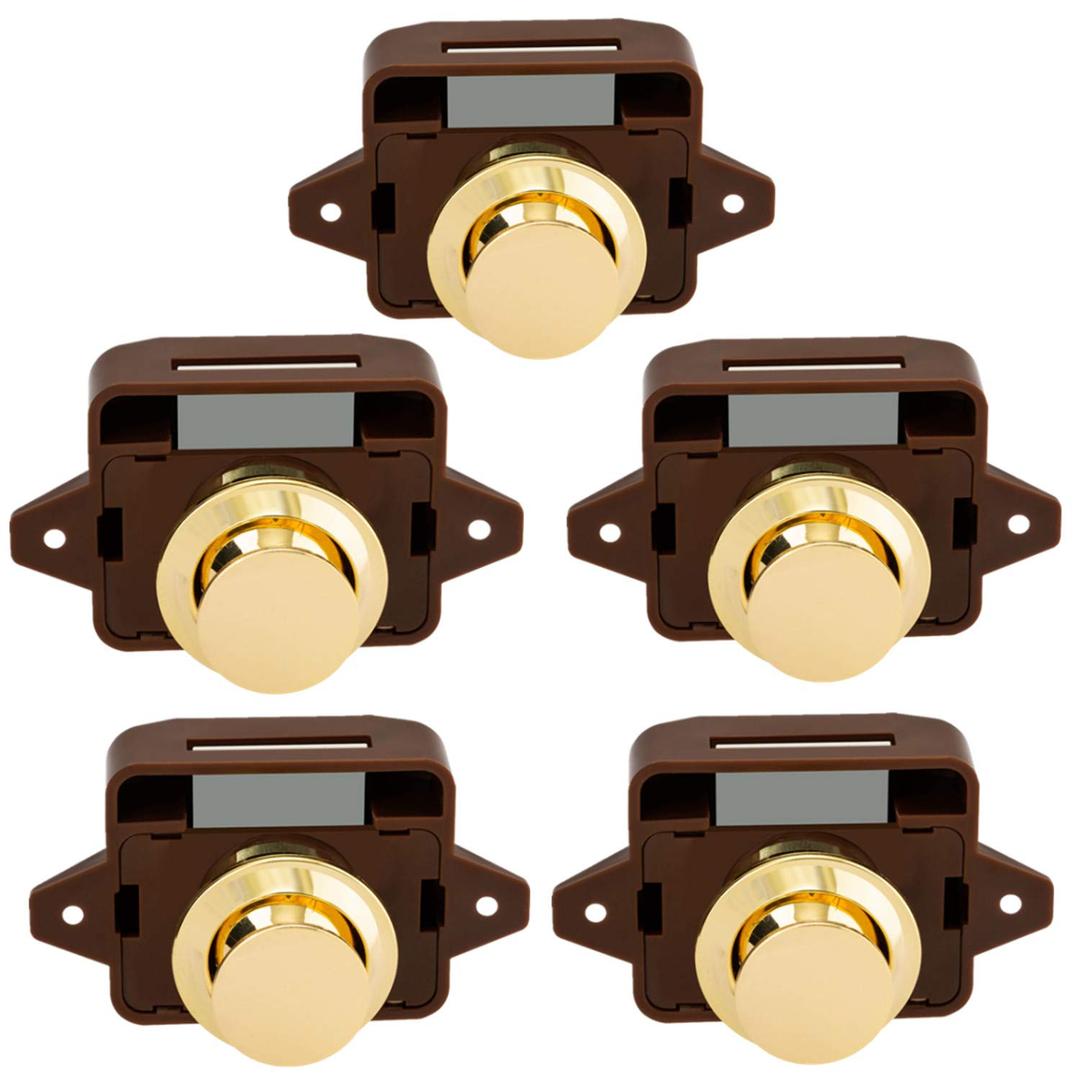 5 PCS Keyless Push Button Catch Door Knob Lock for RV Caravan Cabinet Boat Motor Home Cupboard,Black