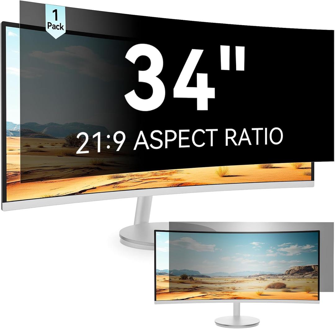 Mamol 34 Inch Curved Computer Privacy Screen Filter for 21:9 Aspect Ratio Widescreen Monitor - Anti Glare Blue Light Filter, Removable Computer Monitor Privacy Shield, Anti-Scratch Screen Protector