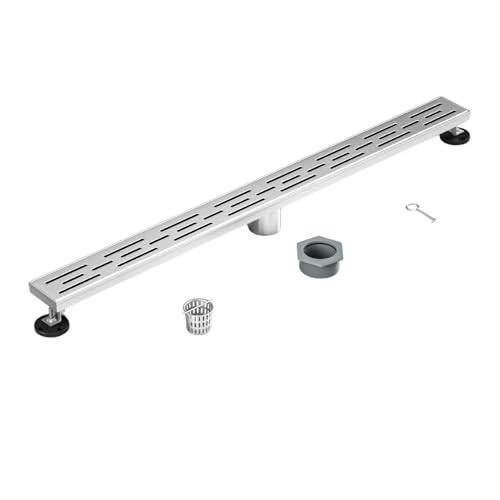 36 Inch Rectangular Linear Shower Drain Set with Brick Pattern Grate, 304 Stainless Steel Bathroom Floor Drain with Hair Catcher, Shower Floor Drain Includes Adjustable Leveling Feet