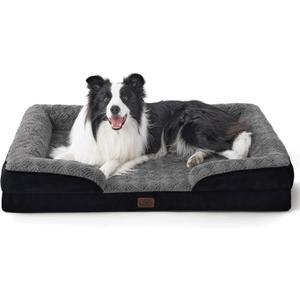 Bedsure Orthopedic Dog Beds Large Sized Dog - Washable Large Dogs Bed Waterproof, Big Comfort Pet Couch with Washable Removable Cover, Supportive Foam Pets Sofa with Nonskid Bottom, Plush-Black (35.0"L x 25.0"W x 6.5"Th)