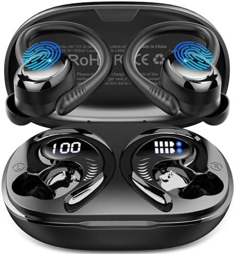 Wireless Earbuds Sport, 2025 Bluetooth 5.4 Headphones with Earhooks, 50H Stereo Deep Bass Over Ear Buds with 4 ENC Noise Canceling Mics, IP7 Waterproof Earphones for Running Workout Gym (Android/iOS)