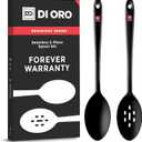 2 x DI ORO Silicone Spoons for Cooking - Large Kitchen Spoons for Mixing, Serving, & Stirring - 600°F Heat-Resistant Non Stick Utensils – Big Solid & Slotted - Dishwasher Safe (2pc, Black)