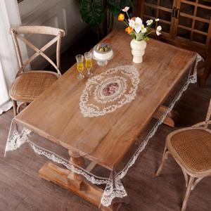 Waterproof Clear Table Cover Protector, Vinyl Rectangle Table Cloth with Lace Pattern Oil Spill Proof Wipe Clean Plastic Tablecloths for Dining Tables (French Lace, 55 x 84 Inches)