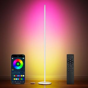 Luckystyle Smart RGB+IC Corner Floor Lamp,Bright LED Tall Modern Floor Lamp with APP and Remote,Ambient Lighting Color Changing Standing Lamps with Music Mode and Timing for Living Room,Bedroom,Party