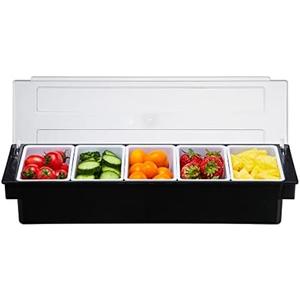 MUKEEN Ice Cooled Condiment Serving Container-3 Compartment Chilled Garnish Tray Bar Caddy with Hinged Lid (3 Compartments) Pack of 2