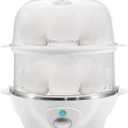 Elite Gourmet EGC1405W 2-Tiered Rapid Egg Cooker, 5-Egg Poacher, Omelets, Soft, Medium, Hard-Boiled Eggs with Auto Shut-Off and Buzzer, BPA Free, 14 eggs, White