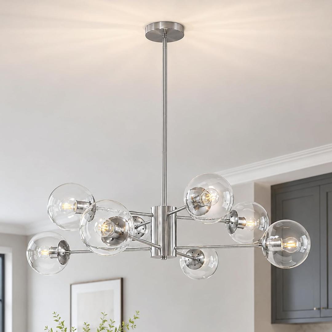 Bagood 8-Light Mid-Century Modern Nickel Sputnik Chandeliers Dining Room