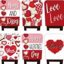 FuWeave 6 Pcs Valentines Day Chair Covers Valentines Dining Chair Back Covers Pink Red Heart Love Buffalo Plaid Room Slipcovers Washable Seat Protector for Kitchen Home Anniversary Wedding Decorations