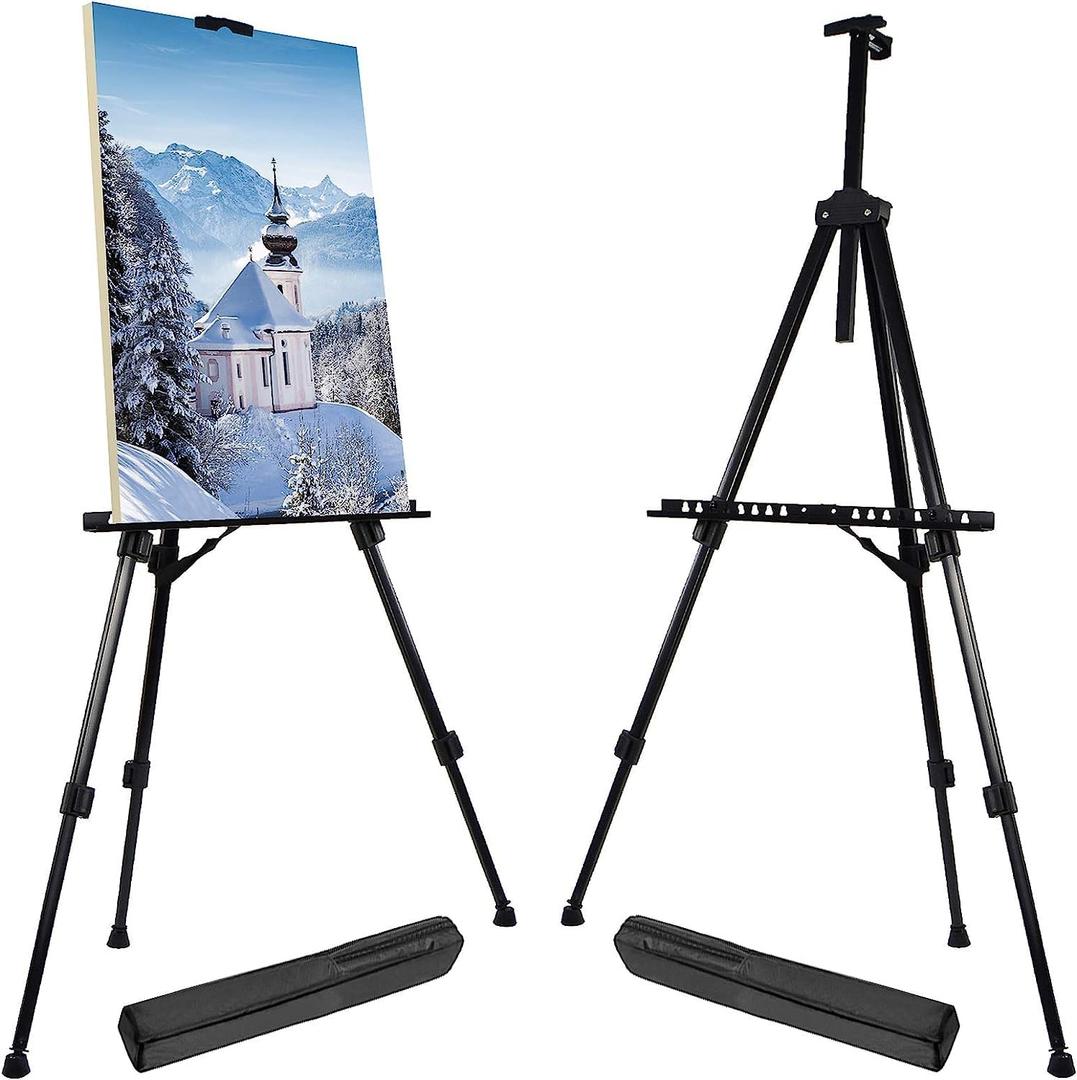T-SIGN Portable Artist Easel Stand for Painting - Adjustable Height Painting Easel with Bag - Tabletop Art Easel for Painting Canvas Stand, Wedding Signs Stand - Metal Tripod- 66 inches (Pack of 2)