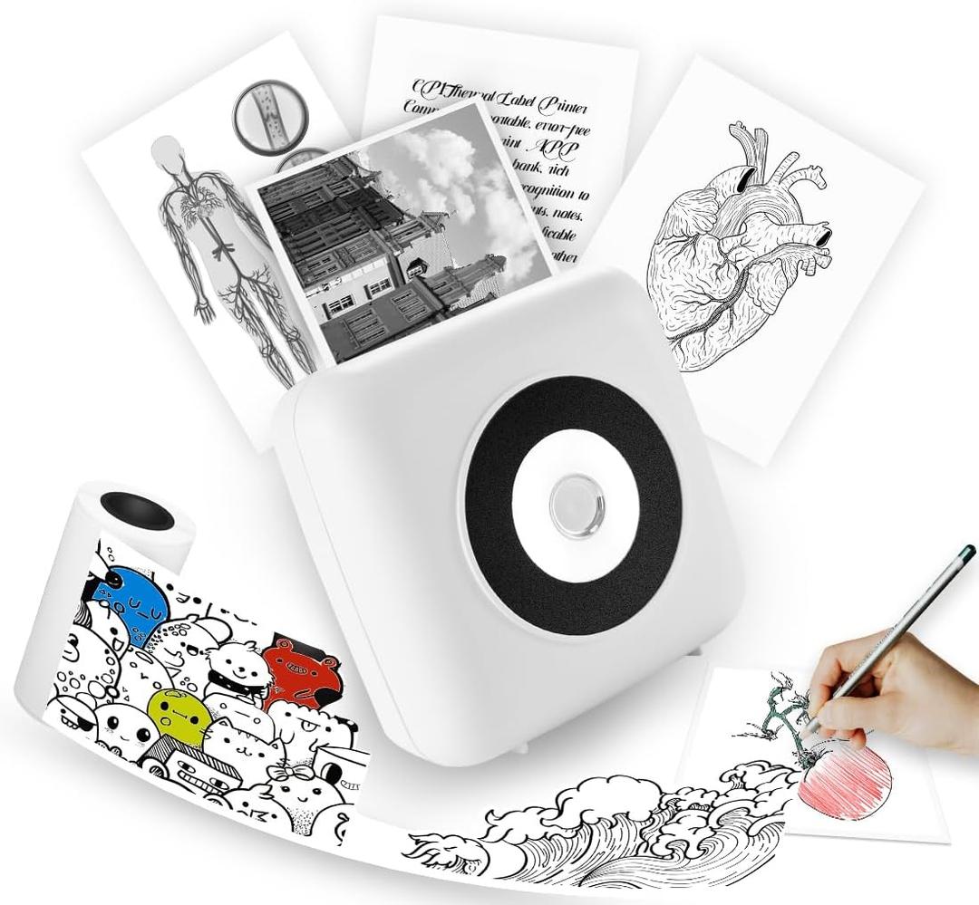 Sticker Printer, CP1 Print Pods Mini Printer, Portable Bluetooth Sticker Maker Machine, Inkless Thermal Pocket Printers for Study Graphics, DIY, Notes, Journal, Photos & Gift Blessings - White