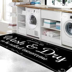 Laundry Room Rug Non Slip Floor mats Farmhouse Large Laundry Rugs for Laundry Runner Room Mat Washer and Dryer Carpet Laundry Room Decor 20x47inch(Black)