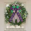 Hying Large Mardi Gras Bows for Wreath, Mardi Gras Fleur de Lis Wreath Bows Glitter Purple Plaid Bows Fat Tuesday Tree Bows Ornaments for Front Door Home New Orleans Carnival Decorations