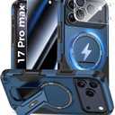 Goton for iPhone 17 Pro Max Case with Privacy Tempered Glass Screen Protector & Camera Lens Protector, Compatible with MagSafe, Invisible Kickstand, Shockproof Phone Cover, Blue