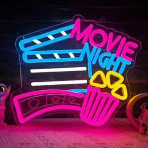 Movie Night Neon Sign Popcorn Cinema LED Light USB Powered Neon Light for Wall Decoration Movie Room Cinema Party Birthday Gift