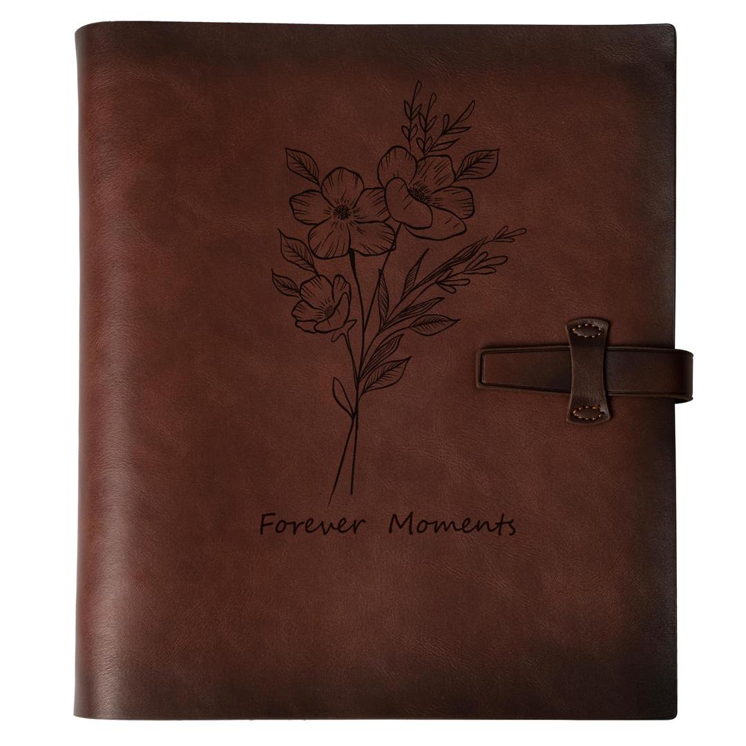 Photo Album 4x6 200 Photos, Genuine Leather Photo Albums with Writing Space with 30 Writing Paper, Travel Family Wedding Kids Graduation Ultrasound Baby Picture Album Scrapbook Photo Album（Flower）