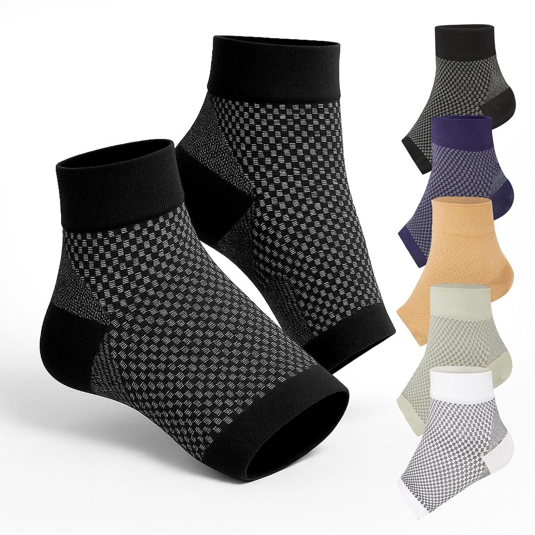 Ankle Compression Sleeve for Plantar Fasciitis & Achilles Tendonitis Relief – Open Toe Support Socks Reduce Foot Pain, Heel Spurs & Swelling – Everyday Comfort - Black - Small