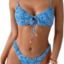 SOLY HUX Women's 2 Piece Bikini Sets Boho Floral Print Underwire Swimsuit Tie Front Cut Out Bathing Suit (Blue Floral, Small)