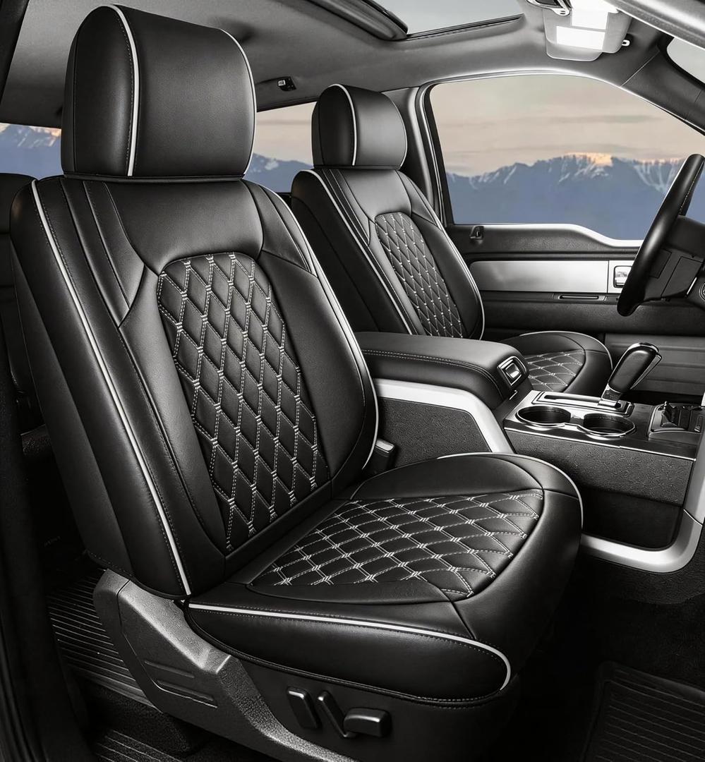 Umbrauto Seat Covers Custom Fit Ford F150, Waterproof Nappa Leather Pickup Truck Seatcovers for 2015-2026 F150 SuperCrew/ 2017-2026 F250 F350 F450 Super Duty Crew Cab XL XLT Lariat King Ranch Platinum (Gray(Full Set))