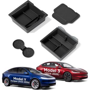 Zanch Tesla New Model Y Juniper & Model 3 Center Console Organizer [Maximize Storage Space] Center Tray, Armrest Box, Hidden Tray, Cup Holder – Model 3 (2024~2025) / Model Y Juniper Accessories, 4PCS