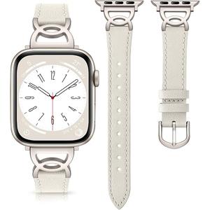 DaQin Slim Leather Band Compatible with Apple Watch Bands for Women 40mm 38mm 41mm 42mm 44mm 45mm 46mm, Top Grain Leather Band with DC-shaped Buckle for iWatch Band Series 11 10 9 8 7 6 5 4 3 2 1 SE