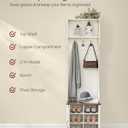 VASAGLE Hall Tree with Bench and Shoe Storage, Coat Rack with Shoe Bench, Entryway Furniture, 3 Tri-Hooks, Door with Handle, Farmhouse Style, Space Saving, Rustic White and Honey Brown UHSR441W01V1