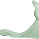 Women Maternity Dress for Photography Mermaid Off Shoulder Slim Fitted Chiffon Gown Flowy Baby Shower Maxi Photo Props Dress (Green, One Size)