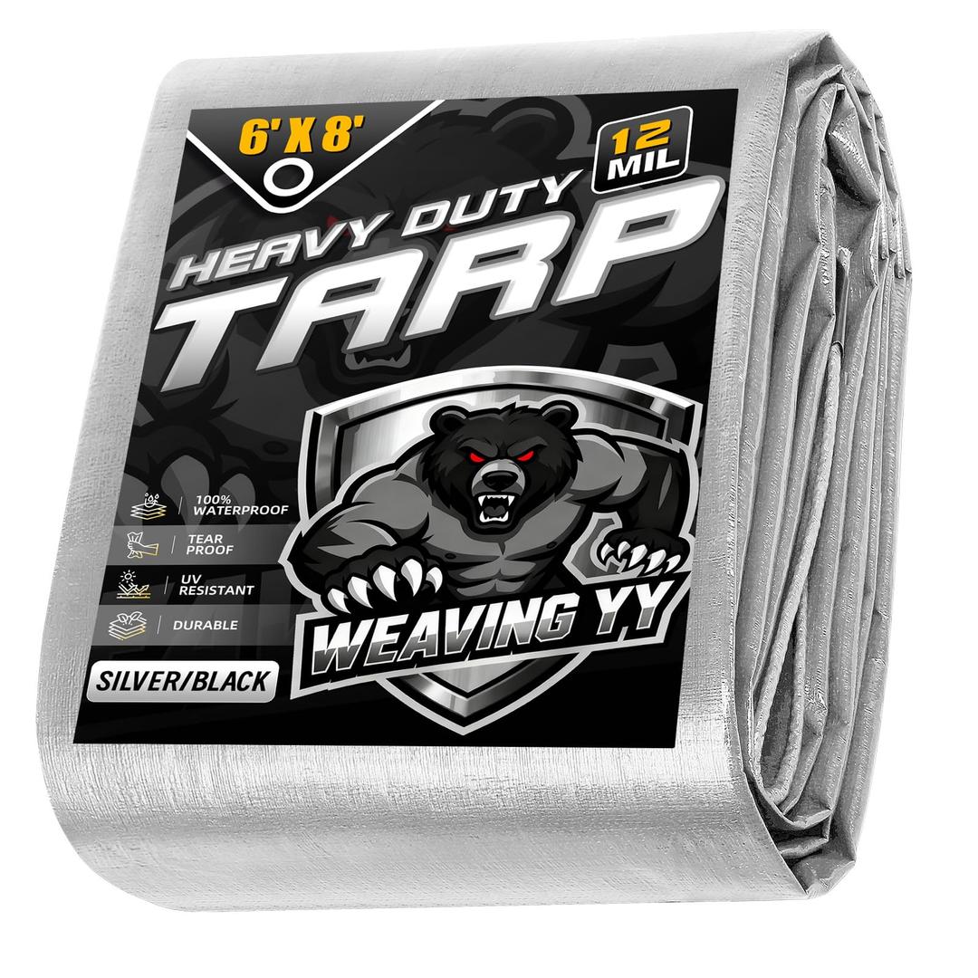 WEAVING YY Tarps Heavy Duty Waterproof 20'x40', 12 Mil Thick-Silver/Black