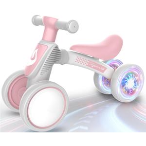WETIFY Colorful Lighting Baby Balance Bike Toys for 1 Year Old Girl Gifts, 10-36 Month Toddler Balance Bike, No Pedal 4 Silence Wheels & Soft Seat First Bike, One Year Old Girl Birthday Gifts (Pink)