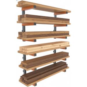 Bora Lumber Storage Rack for Garage Organization - 2 Pack of 3 Level Wall Mount Wood Racks - PBR-0315