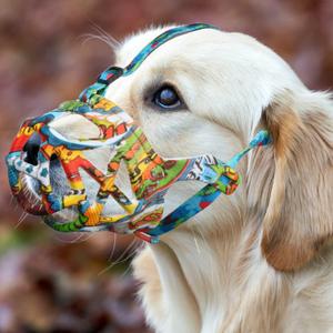 Mayrezon Dog Muzzle, Printed Basket Muzzle for Small Medium Large Dogs Dachshund, Beagle, German Shepherd, Breathable Pet Muzzles to Prevent Biting Chewing Scavenging, Allows Panting and Drinking (Graffiti)