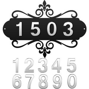 House Address Plaques Metal Address Sign Outside House Number Mailbox Number Sign for House Home Hotel Office Garden Decorative Wall Plaque(13.8 inch,Delicate Style)