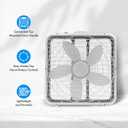 Comfort Zone Box Fan with Carry Handle, 20 inch, 3 Speed Full-Force Air Circulation Window Fan, Bedroom Floor Fan with 5 Blades, White Noise Cooling Fan, White
